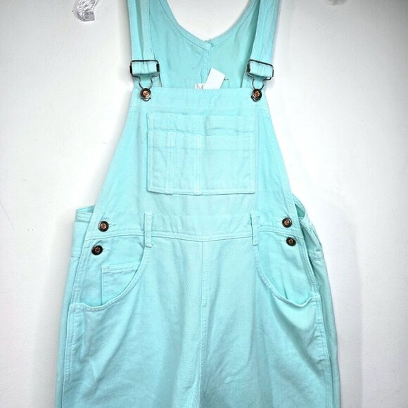 VTG MODA INTL Aqua Teal Denim OVERALLS Jumpsuit M USA 100% Cotton - Picture 2 of 10